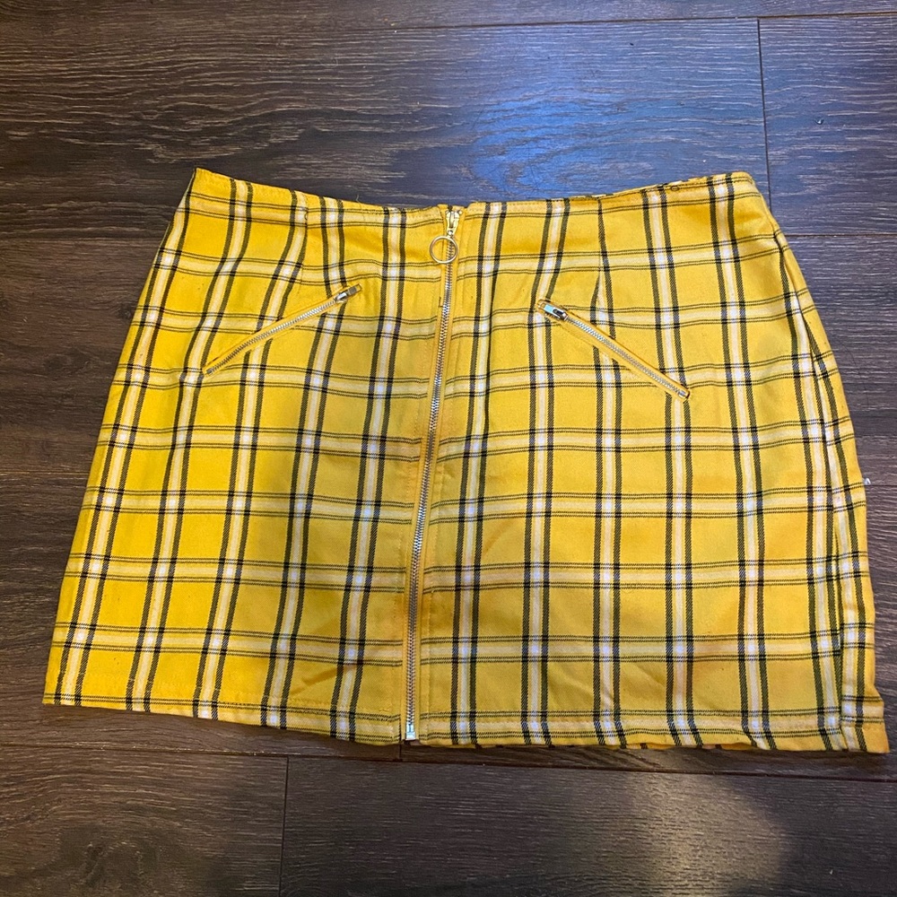 Yellow plaid zip up skirt